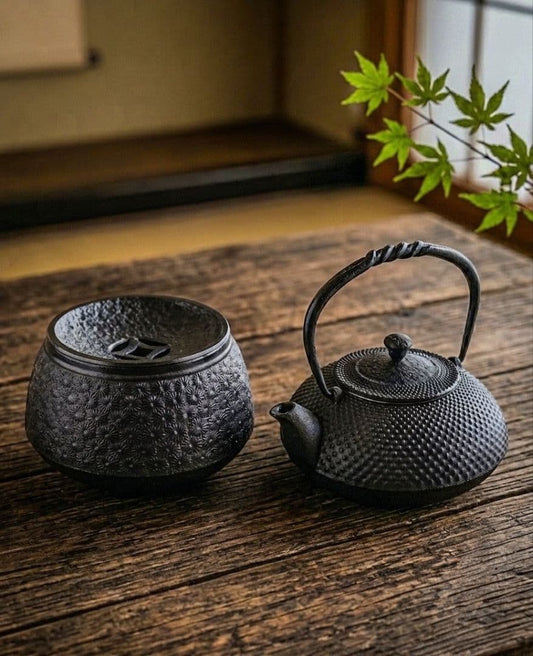 Oitomi Nambu Tekki Cast Iron Teapot & Waste Bowl Set, Signed, with Box