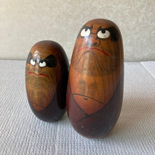 Daruma Daishi Kokeshi Wooden Folk Craft Figures Set of 2 Showa Vintage