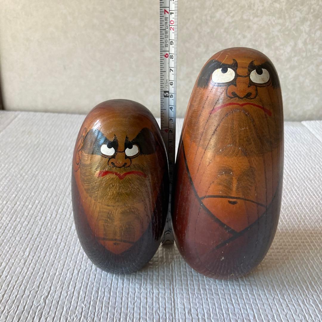 Daruma Daishi Kokeshi Wooden Folk Craft Figures Set of 2 Showa Vintage