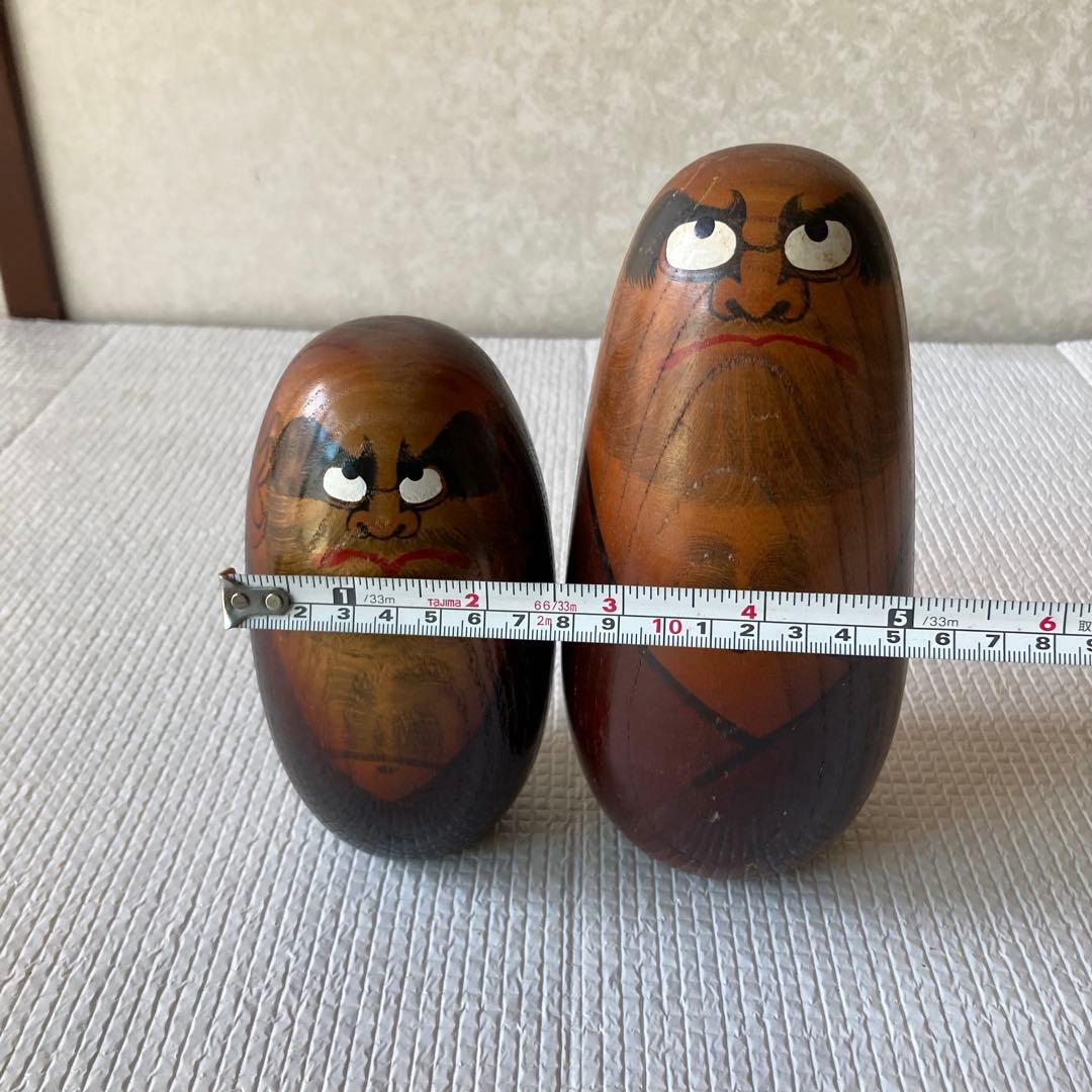 Daruma Daishi Kokeshi Wooden Folk Craft Figures Set of 2 Showa Vintage