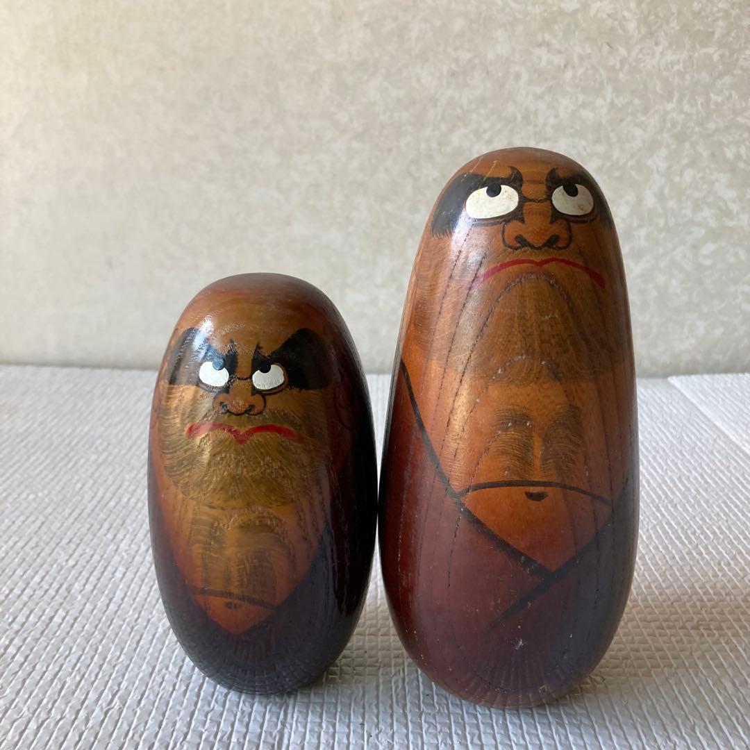 Daruma Daishi Kokeshi Wooden Folk Craft Figures Set of 2 Showa Vintage