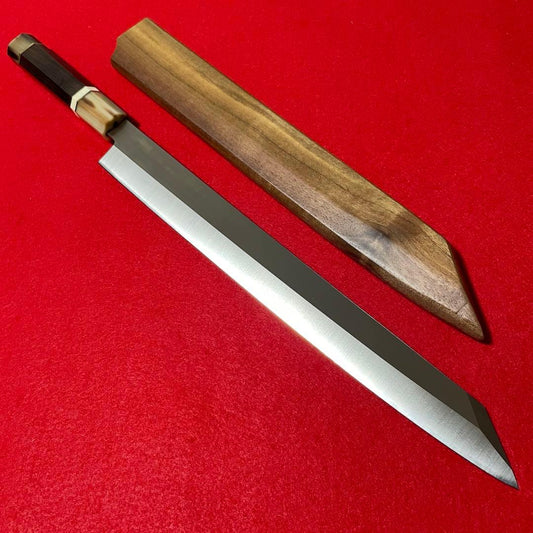 Kengata Kiritsuke Yanagiba Knife Molybdenum Steel Buffalo Horn Ebony Octagonal Handle 330mm