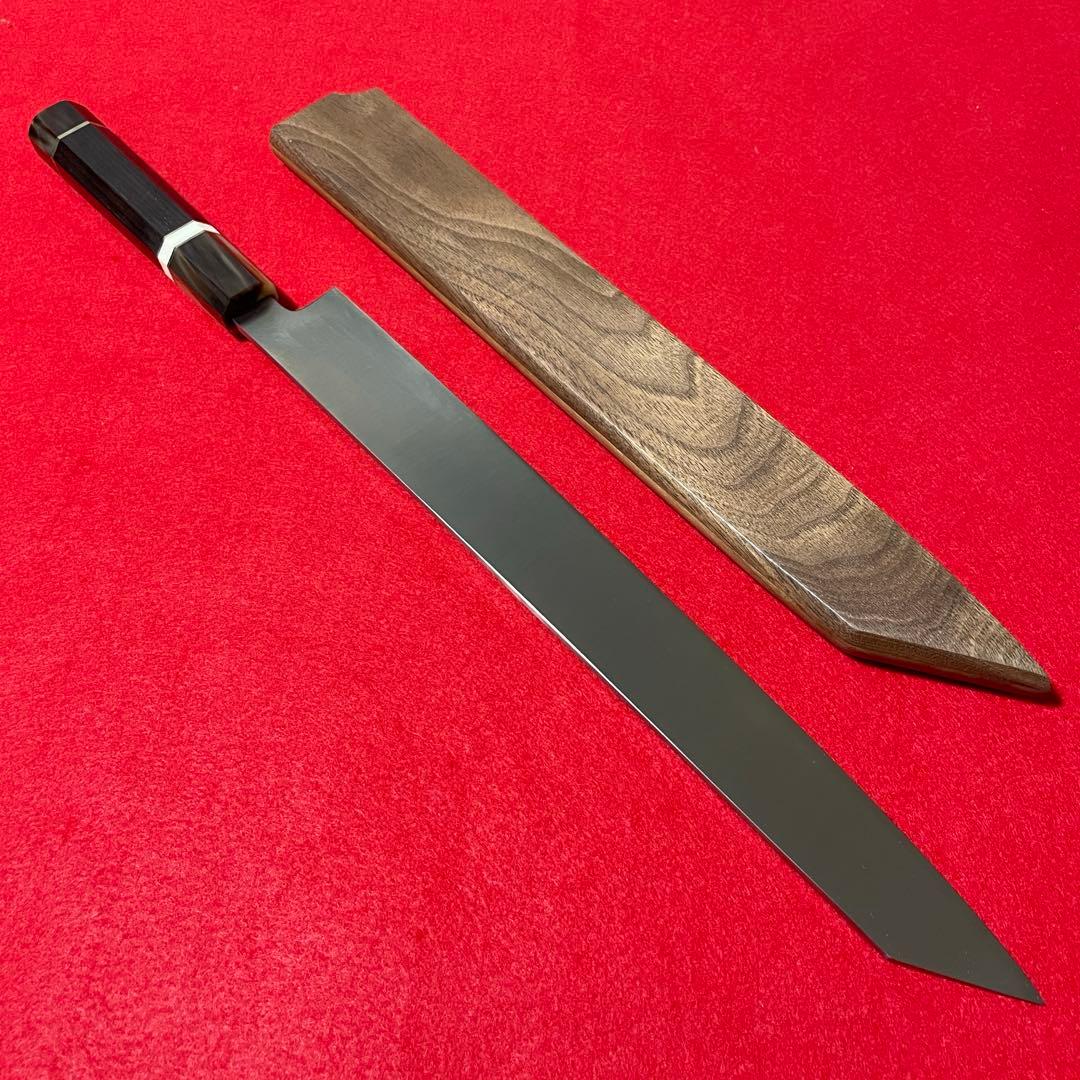 Kengata Kiritsuke Yanagiba Knife Molybdenum Steel Buffalo Horn Ebony Octagonal Handle 330mm