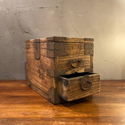 Meiji Period Japanese Cedar Suzuribako Writing Box with Small Drawers