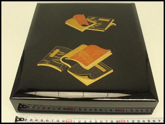 Japanese Maki-e Lacquer Square Lidded Box Bunko Document Case Near Unused 25.8 cm x 29.8 cm
