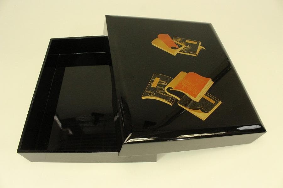 Japanese Maki-e Lacquer Square Lidded Box Bunko Document Case Near Unused 25.8 cm x 29.8 cm