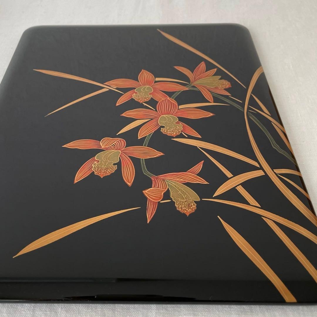 Yamada Heiando Lacquer Document Box with Orchid Maki-e, Bunko Writing Case
