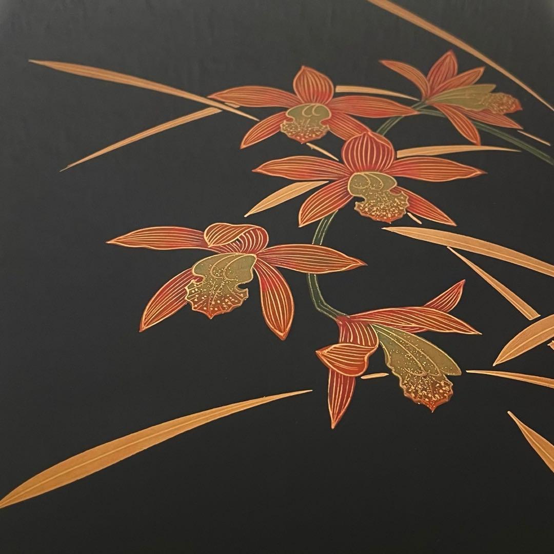 Yamada Heiando Lacquer Document Box with Orchid Maki-e, Bunko Writing Case