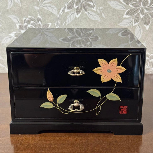 Japanese Small Wooden Chest of Drawers with Clematis Motif Hardware