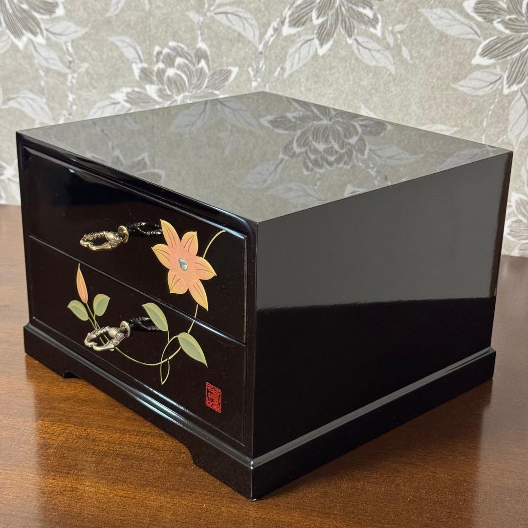 Japanese Small Wooden Chest of Drawers with Clematis Motif Hardware