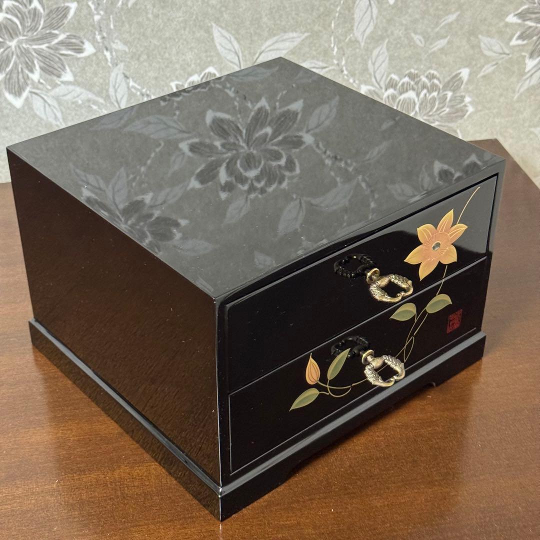 Japanese Small Wooden Chest of Drawers with Clematis Motif Hardware