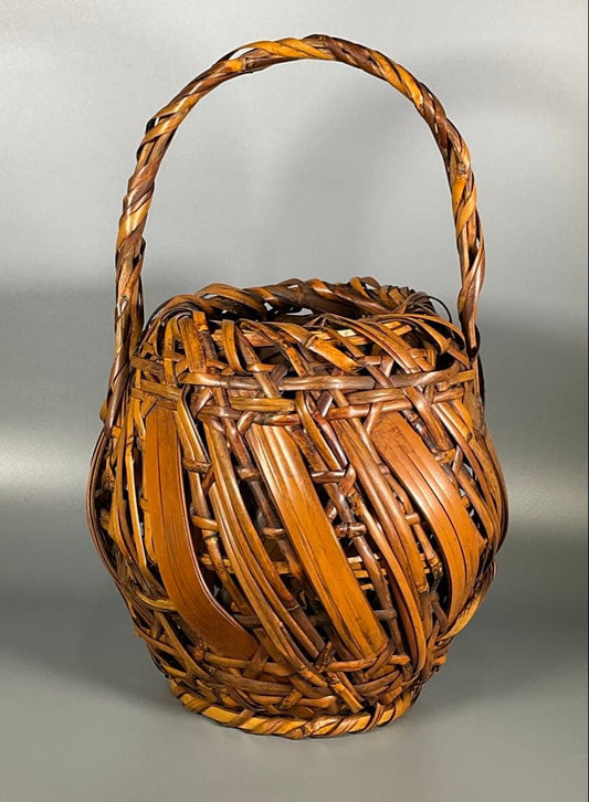 Japanese Bamboo Flower Basket Hanakago with Handle Ikebana Vessel H39cm