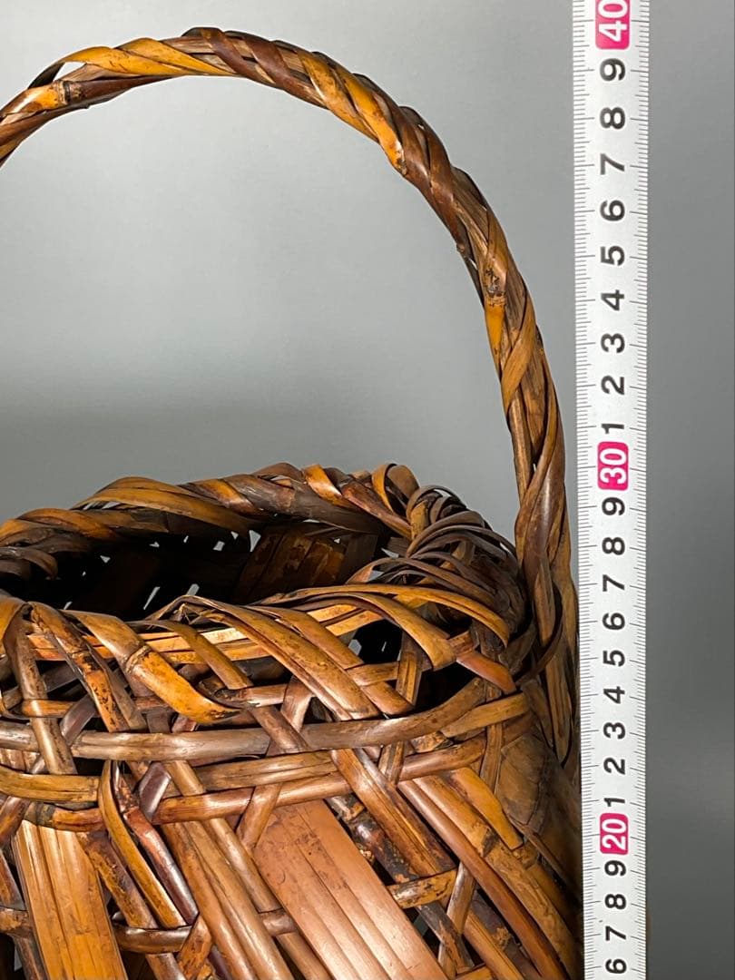 Japanese Bamboo Flower Basket Hanakago with Handle Ikebana Vessel H39cm