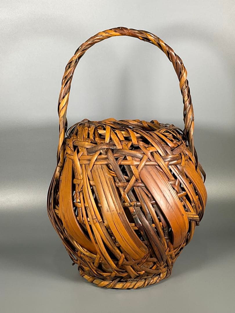 Japanese Bamboo Flower Basket Hanakago with Handle Ikebana Vessel H39cm