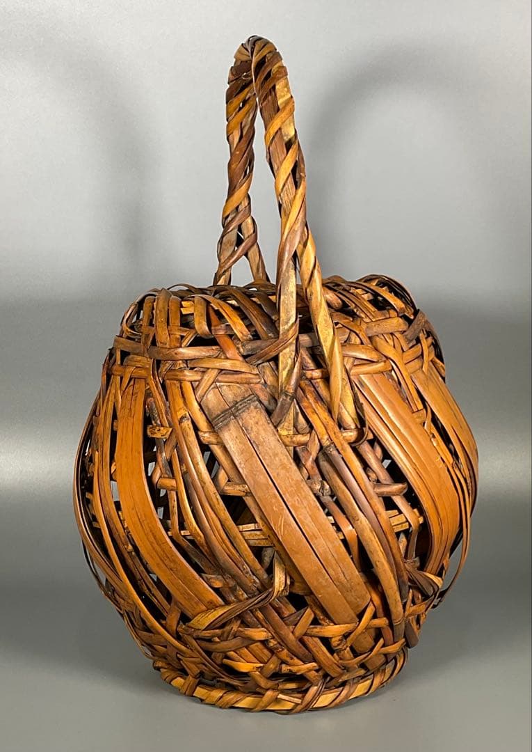 Japanese Bamboo Flower Basket Hanakago with Handle Ikebana Vessel H39cm