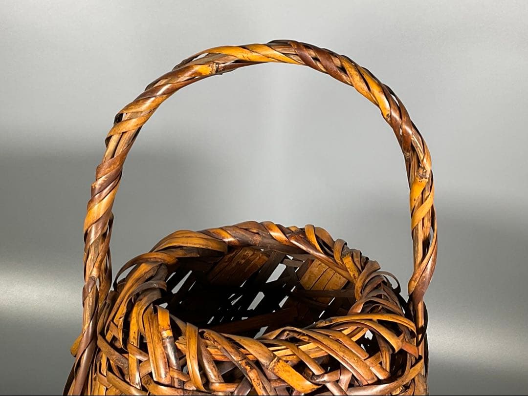 Japanese Bamboo Flower Basket Hanakago with Handle Ikebana Vessel H39cm