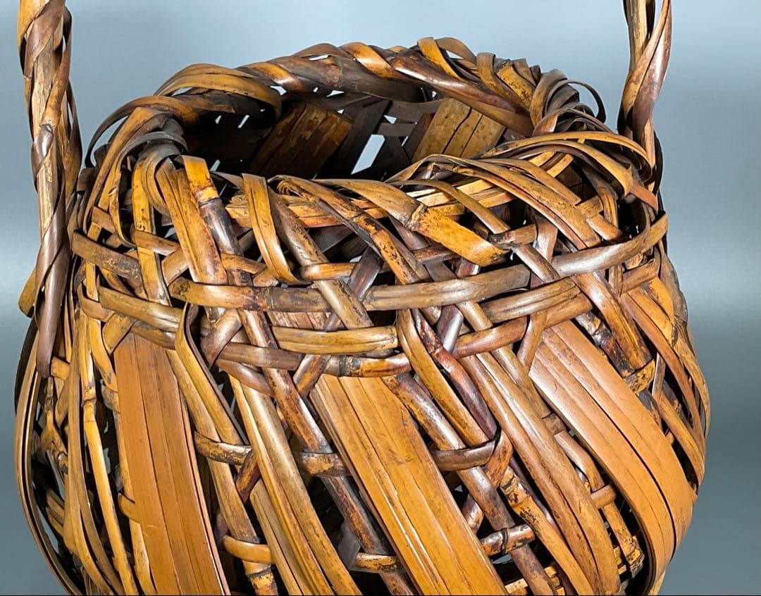Japanese Bamboo Flower Basket Hanakago with Handle Ikebana Vessel H39cm