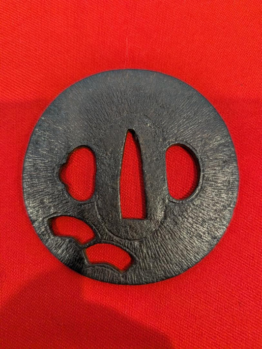 Unsigned Iron Tsuba with Amida-Yasuri and Openwork Fan Motif, Edo Period Sword Fitting