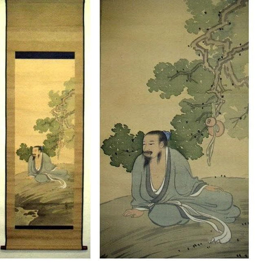 Japanese Hanging Scroll Figure Painting by Kazan Aoyama Hakusui Hand-Painted Silk