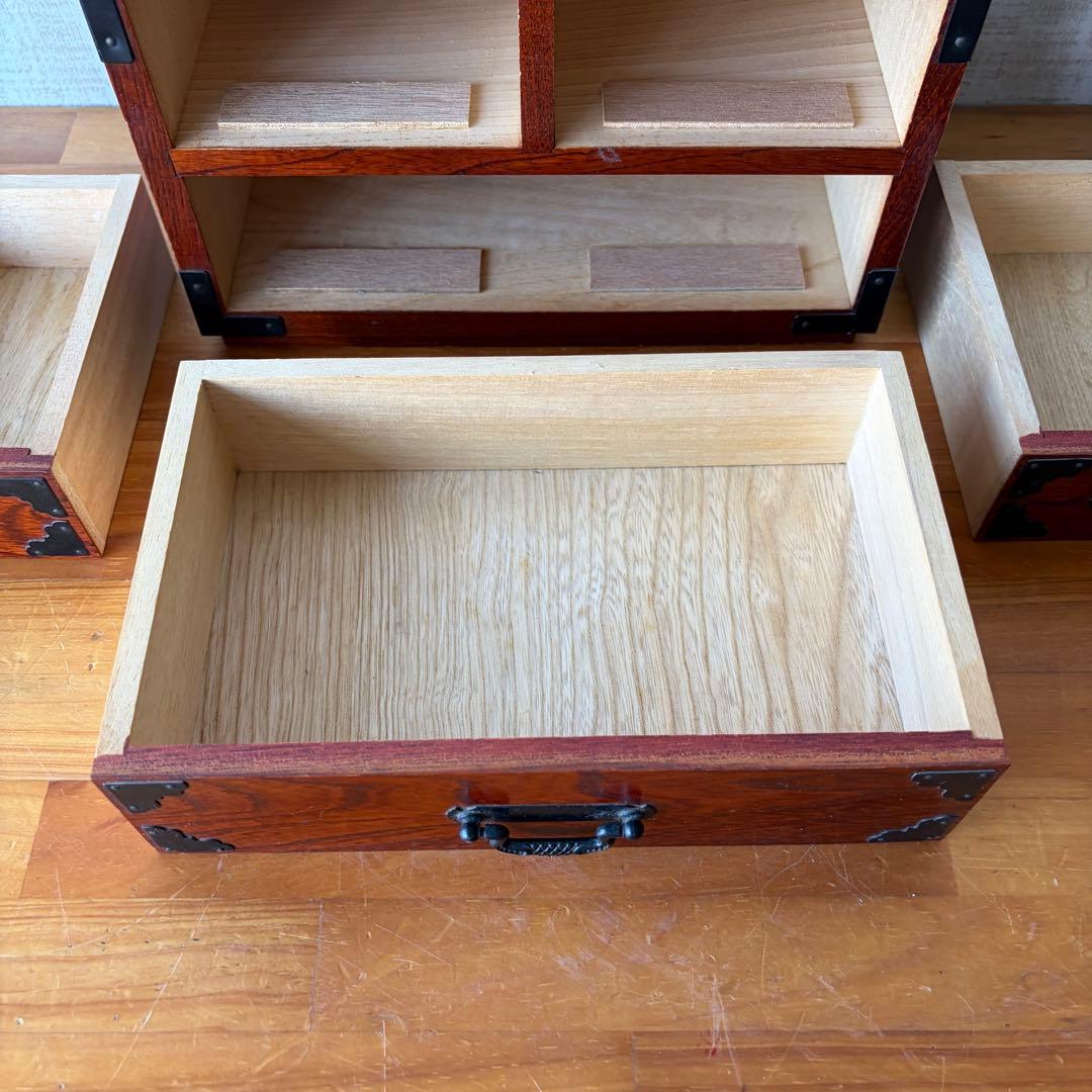 Antique Japanese Keyaki Wood Mini Chest 3 Drawers Small Tansu with Black Metal Fittings