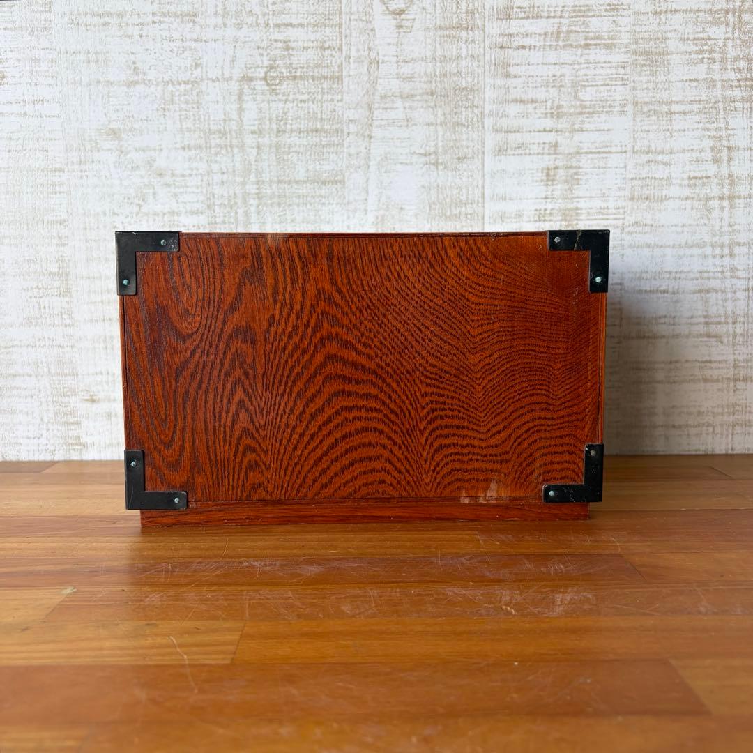Antique Japanese Keyaki Wood Mini Chest 3 Drawers Small Tansu with Black Metal Fittings