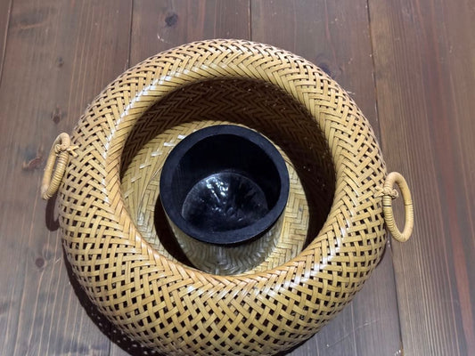 Hoeisai Beppu Bamboo Flower Basket with Twin Handles, Signed