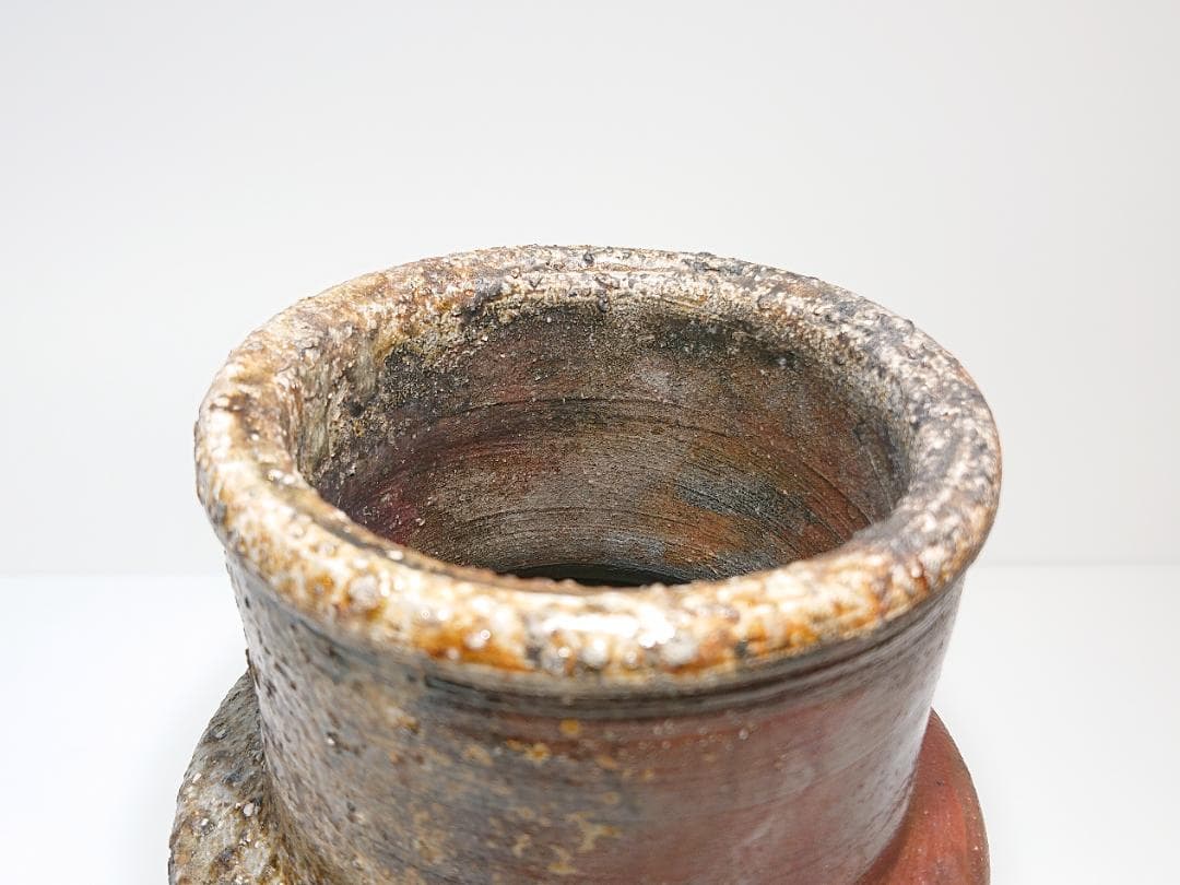 Ichino Shinsui Tamba Ware Kinuta Flower Vase Natural Ash Glaze, with Box