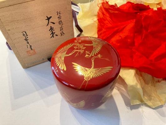 Matsukui-zuru Maki-e Large Natsume Tea Caddy Lacquerware with Box