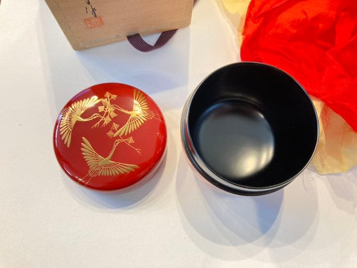Matsukui-zuru Maki-e Large Natsume Tea Caddy Lacquerware with Box