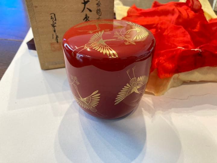 Matsukui-zuru Maki-e Large Natsume Tea Caddy Lacquerware with Box
