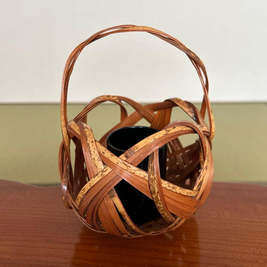 Japanese Woven Bamboo Flower Basket with Inner Vase for Ikebana Sencha