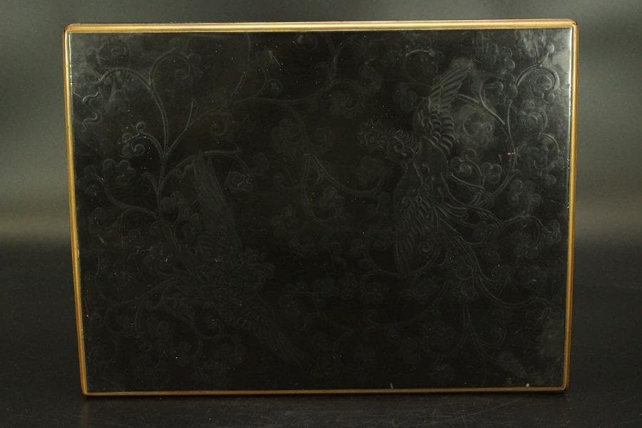 Antique Japanese Fumibako Letter Box with Phoenix Crest Yami Maki-e Lacquer
