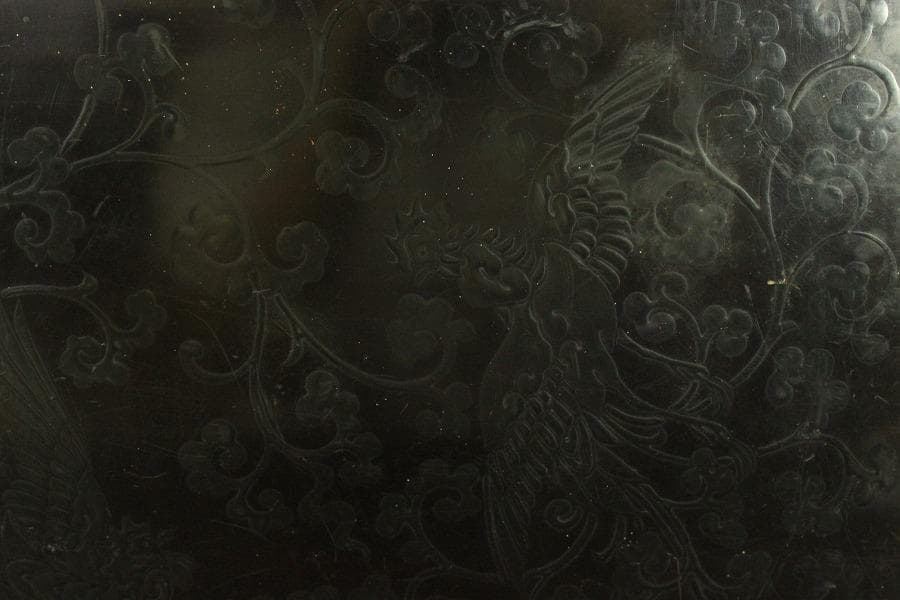 Antique Japanese Fumibako Letter Box with Phoenix Crest Yami Maki-e Lacquer