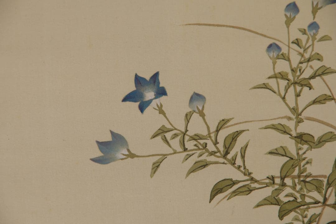 Ishikawa Yurin Hanging Scroll, Quails and Autumn Grasses, Silk, Signed Box, 136.5 x 55.8 cm