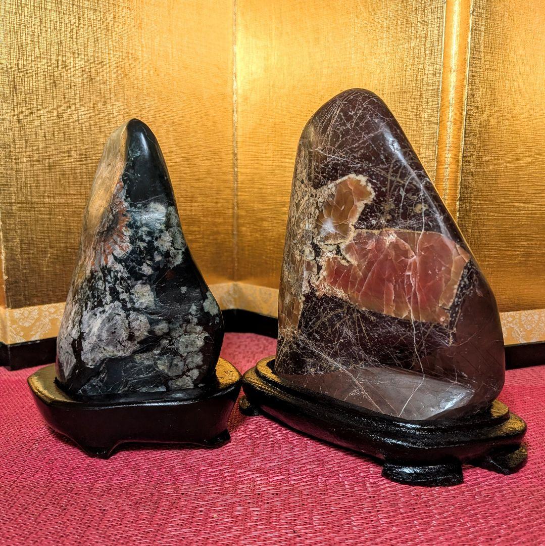 Kikkaseki Chrysanthemum Stone Set of 2 Neodani Gifu Suiseki Viewing Stone