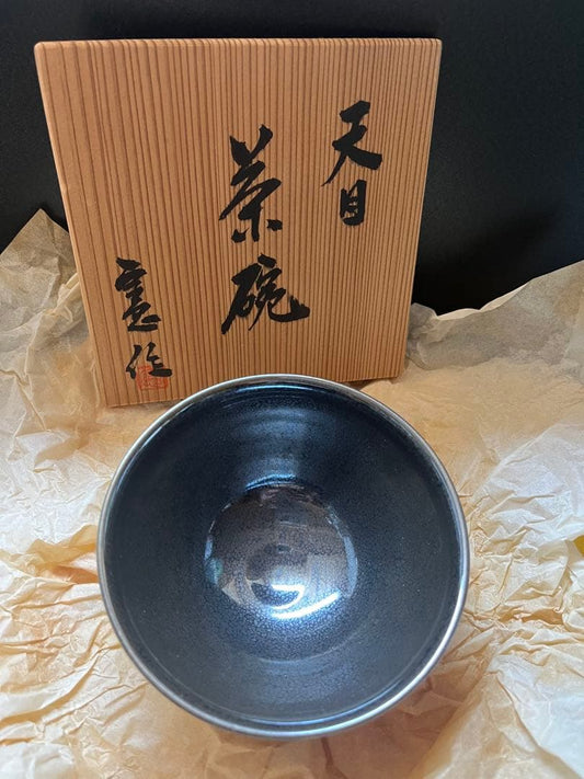 Tokei Tenmoku Tea Bowl Chawan Black Glaze with Wooden Box