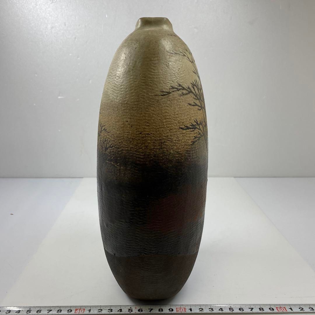 Moriyoshi Saeki Zogan Inlay Tree Motif Ceramic Vase with Signed Wood Box